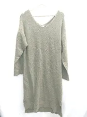 ◇ ⊇ nano universe Vネック スリット加工 ニット生地 長袖 ロング丈 ワンピース サイズF カーキ系 レディース E  【1410100013043】