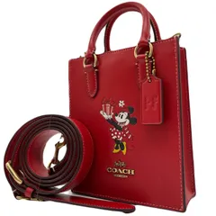 未使用<!-利用不可文字-!>COACH ショルダーバッグ 2way ミッキー ディズニー レザー 赤 ノース/サウス ミニバッグ ハンドバッグ ショルダーバッグ ポシェット ミニー コラボ 肩掛け レザー 革 レッド 赤色