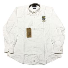 【新品】IZOD COLLEGIATE L/S BD Shirt "LSU" アイゾッド ルイジアナ カレッジ刺繍 ロゴ ボタンダウン オックスフォードシャツ size：L, XL, XXL ホワイト