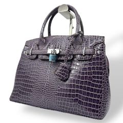未使用 1130 ハンドバッグ エキゾチック クロコ型押し パープル 南京錠  