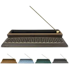 【数量限定】難燃綿付き 横置き香炉【真鍮製香立付き 線香皿 陶器製 お香置き 香炉 おしゃれなお香立 線香立て お香立て 香皿】(ブラウン) 【累計1万本突破】蘭香堂