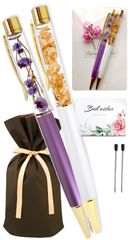 プレゼント プレゼント 母の日 ラッピング ギフト 誕生日 カード付き 替え芯 pen 金箔ペン ボールペン ボタニカル gift かわいい ハーバリウムペン (ラベンダー＆ホワイトゴールド ハーバリウムボールペン 2本セット お花ラップ) お花ペンギフト u