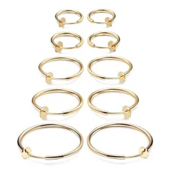 【新着商品】フープ ブラック リング シルバー ゴールド ノンホール 10個セット レディース 5ペア メンズ 両耳 ユニセックス イヤリング フープピアス 挟むだけ イヤーカフ 簡単 フェイクピアス 装着 (アロハモニ) (ゴールド) ALOHAMONI