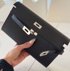 HERMES ケリートゥ・ゴー Kelly To Go Long Wallet ウォレットバッグ 黒xシルバー