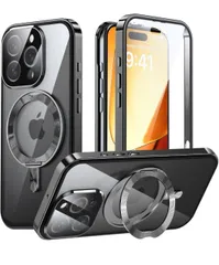 ★iPhone 16 Pro Max 用 両面 MagSafe対応 ケース アイフォン16プロマックス アルミバンパー 360°回転スタンド Uovon スマホケース