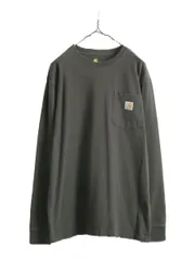 【お得なクーポン配布中!】 カーハート ポケット付き 長袖 Tシャツ メンズ M / 古着 CARHARTT ロンT ワンポイント ポケT ロゴT ヘビーウェイト ワーク クルーネック 灰