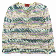 ヴィンテージ ミッソーニ Vintage MISSONI 総柄 立体 幾何学柄 ニット カットソー ヘンリーネック 長袖 プルオーバー トップス オールド ビンテージ イタリア製 トップス サイズ44 L マルチカラー レディース YBA10