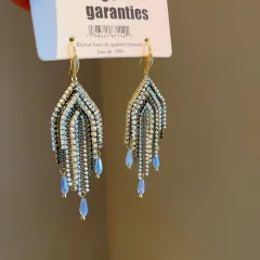 ピアス ヴィンテージ 手作り 合成宝石 タッセル ボヘミアン風XuA2499