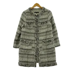 green label relaxing グリーンレーベルリラクシング ツイードロングノーカラージャケット size38/ブラック×ホワイト