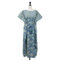 trepied トレピエ BEAMS BOY 別注 ワンピース ブルー系 サイズ:FREE / ブロック プリント ワンピース / ロング丈 半袖 花柄 ドッキング コットン / トップス ドレス【レディース】【中古】