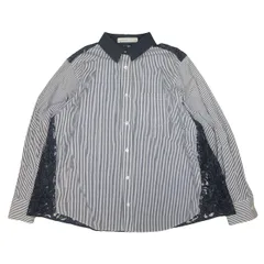 15AW サカイラック sacai luck レース切替 ストライプ シャツ ブラウス カットソー トップス 長袖 コットン 15AWLU1035 サイズ3 紺 ネイビー レディースのサムネイル