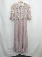 ◇ niana パーティードレス　花柄　プリーツスカート　上品 半袖 ロング丈 ワンピース サイズS パープル系 レディース E  【1505130000306】