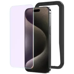 NIMASO ブルーライトカット iPhone15Pro用 ガラスフィルム 目の疲れ軽減 強化ガラス 保護フィルム 貼付け簡単 ガイド枠付き 1枚セット アイフォン15プロ 6.1インチ 対応 NSP23H759