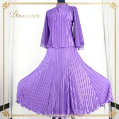 社交ダンス 衣装 スタンダード セットアップ ツーピース レッスンウェア レディース オールシーズン FOUR SEASON 紫 パープル系 長袖 プリーツ ダンス衣装 パーティー ウェア フォーマル おしゃれ 伸縮性 有り シンプル 衿 ボタン仕様 ウエスト