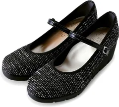 パンプス レディース 痛くない ストラップ 歩きやすい ヒール 黒 靴 ウエッジ ソール 美脚 厚底 ラウンドトゥ 仕事 nc39605 ツィード 23.0cm