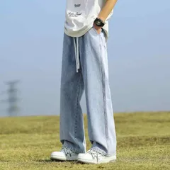 種類19：3XL/B：10 リッシュホワイトブルー メンズ ファッション 服 オシャレ シンプル 大人 かっこいい 大きいサイズ ストリート 紳士服 ライト ブルー 冷感 ジーンズ 夏 薄手 ストレート ワイド レッグ カジュアル ロング パンツ