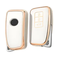 【特価セール】LCに適用 キーレス RC LX GX RS NX LS GS マートキーカバー ES IS RX 2013-Up Lexus 全面保護 軽量 (金縁ホワイト) TPU素材 （3ボタン） スマートキーケース LEXUS キーケース レクサス [O