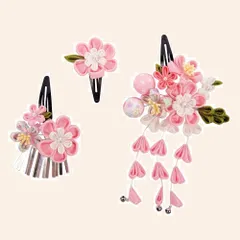 数量限定 着物 飾り 髪飾り 髪飾り 袴 髪 卒業式 つまみ細工 結婚式 和装 鈴付き 浴衣 三歳 振袖 七歳 3点セット 女の子 成人式 ガールズ 七五三 5カラー [OTAKUMARKET]