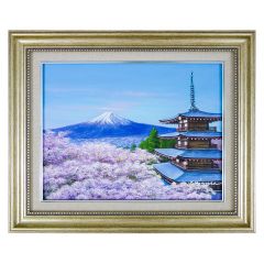 即発送】 木村由記夫 「富士と塔と桜」 油彩画 F6号 額付き 春