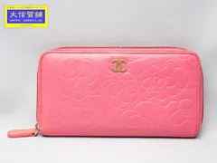 CHANEL シャネル ラウンドファスナー財布 A50085 エンボス カメリア ピンク 中古B+ 【送料無料】 A-8261