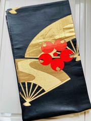袋帯 正絹 / 黒色系 ブラック系 / 扇 幅約31cm 着物帯 TCS着物 W57