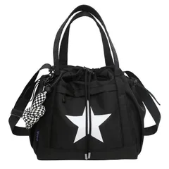 トートバッグ 星柄 ナイロン　男女兼用　 2way 軽量 撥水ブラック　レジャー