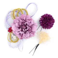 髪飾り 成人式 水引 振袖 前撮り 袴 3点セット 花 菊 紫 薄紫 白 ゴールド シルバー 組紐 カスミソウ ブリザーブドフラワー パ No.12-0672