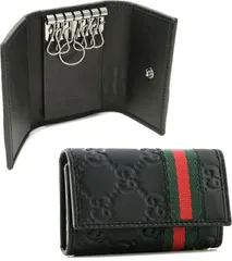 GUCCI グッチ キーケース メンズ レディース GGアイコン グッチシマレザー ブラック ウェブライン シェリーライン