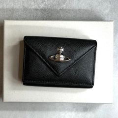 【付属品完備】 Vivienne Westwood ヴィヴィアンウエストウッド / サフィアーノレターウォレット 三つ折り財布 ミニ財布 ブラック オーブ