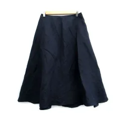 イネド INED フレアスカート ロング丈 リネン 9 ネイビー 紺 /MS9