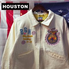 HOUSTON ヒューストン 新品 FFA ファーマーズ ジャケット サイズ 1 (S~M相当) フラワー 刺繍 ワッペン ホワイト 白 10606