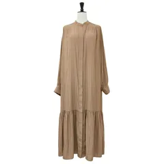 美品 JOURNAL STANDARD LESSAGE ワンピース ロング ベージュ FREE ストライプ柄 ティアード ギャザー デシン生地 長袖 トップス オフィス カジュアル きれいめ マタニティ【レディース】