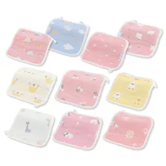 RERACO ガーゼハンカチ ガーゼタオル ループ付きタオル 赤ちゃん 子供 ６重ガーゼ 綿１００％ 柔らかい 女の子 保育園 お手拭きタオル ハンドタオル (女の子用10枚セット)