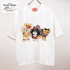 新品 CORISCO コリスコ アニマルプリント 犬 猫 プリント Tシャツ 半袖 レディース メンズ ユニセックス Animal Village アニマルヴィレッジ 動物 プリント tee かわいい Tシャツ M L LL ホワイト 白 111951