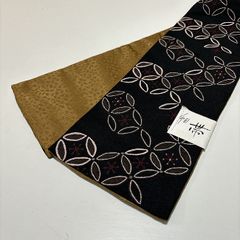 ★未使用　美品　半巾帯　七宝　桜　黒・茶色　化繊★r062