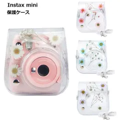 【可愛いフラワーデザイン】instax mini 12 ケース 11 9 8 チェキケース クリア 透明 かわいい おしゃれ 韓国 花柄 保護カバー ストラップ付き _d