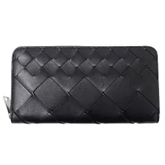 ボッテガ・ヴェネタ BOTTEGAVENETA 財布 メンズ ブランド 長財布 マキシイントレチャート レザー ブラック 黒 ラウンドファスナー おしゃれ 箱付き 【中古】