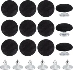 BENECREAT くるみボタン 12個 野球帽ボタン 直径14ｍｍ 固定ピン付き 縫いなし 丸い 帽子 ジーンズ トップス コート ジャケット用 修繕 修復 装飾用 手(ブラック,  14mm)