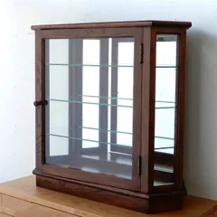 コレクションケース オーク無垢 ガラスケース おしゃれ 幅72 高さ69 コンパクト コレクションボード キュリオケース 背面ミラー クラシック アンティーク調 ガラスケース 飾り棚 ミニケース 木製