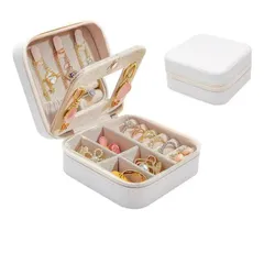 鏡付きホワイト 【Amazon限定ブランド】 ジュエリーボックス携帯用 ジュエリー収納 アクセサリーケース 鏡付き レザー鏡つきネックレス 収納 指輪ケース ピアスケース アクセサリ ー 収納 ジュエリーボックス ジュエリーポーチ 旅行 出張 (ホワイト)