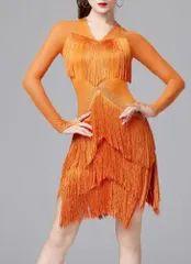 【美品】社交ダンスドレス　ラテン　セミオーダーM オレンジ色 美品】社交ダンスドレス ラテン セミオーダーM オレンジ色