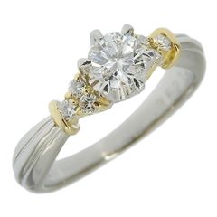 【返品OK】G/SI1 0.362ct 天然ダイヤ リング 8.5号 Pt900 K18YG 新品仕上げ済み 保証書付き 合計0.10ct 天然ダイヤ レディース プラチナ 白金 18K 18金 イエローゴールド コンビ【送料無料】【中古】のサムネイル