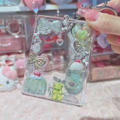No.240 トレカデコケース　B8サイズ　フォトインキーホルダー   グリーン　緑　レジンデコ　トロピカル　夏　推し活グッズ