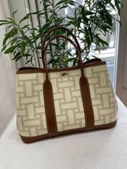 【極美品】HERMES エルメス ガーデンパーティ 30 TPM トワルモザイク×ブッフル マロン シルバー金具 L刻印□ ブラウン コンビ 中古 ハンドバッグ トートバッグ レディース 女性用 本革 レザー カーフ 茶色 ブランド レア プレゼント バック
