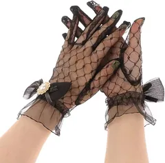 MORY TRADE morytrade レース 手袋 レディース ウェディング グローブ ロリータ コスプレ(ブラック)