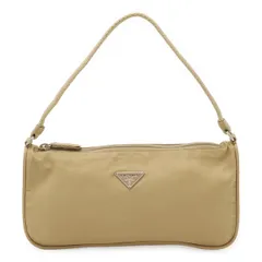 PRADA プラダ トライアングルロゴ アクセサリーポーチ ハンドバッグ パーティーバッグ ミニバッグ ナイロン ベージュ シルバー金具 MV633