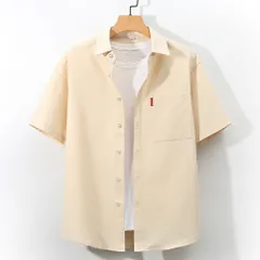 ☆ 半袖×ベージュ ☆ 2XLサイズ ☆ シャツ 長袖 半袖 メンズ シャツ メンズ 半袖 長袖 ワイシャツ カジュアルシャツ 長袖シャツ 半袖シャツ 重ね着 ボタン 胸ポケット ポケット シンプル カジュアル ベーシック 無地 軽量 軽い 通気性