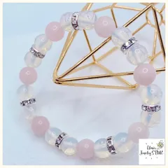 癒し・愛情☘パワーストーン　ブレスレット☘ローズクォーツ8㎜　ホワイトオパール８㎜《送料無料》