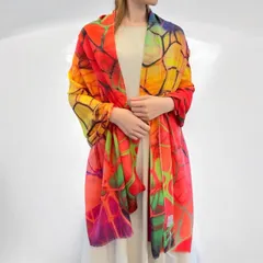 スカーフ カシミール織り パシュミナ100% ボタニカル柄 大判 夏 薄手 ストール レディース インド製 おしゃれ 伝統工芸 高級感 ギフトにおすすめ 軽量 手織り 一点物 カラフルデザイン UV対策 冷房対策 春夏秋兼用