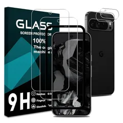 【2+2枚セット-国産旭硝子素材】対応 Google Pixel 9 PRO フィルム (2枚) + レンズ保護フィルム (2枚) ガイド枠付き Google Pixel 9 PRO ガラスフィルム グーグルピクセル9PRO 保護フィルム さらさら 液晶 強化